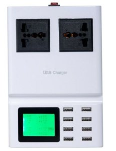 USB Desk Charger and Mains Extension With Lcd Display For Multiple Mobile 8 Port