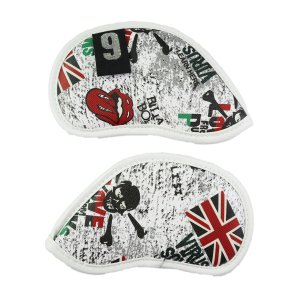 Golf Club Iron Head Covers 10 Piece Set UK Flag Skull Headcover Protector