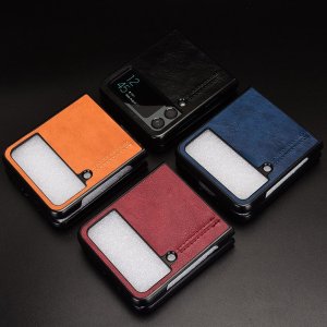Case For Samsung Z Flip 4 Brown Ultra Thin PU Leather Protection Cover
