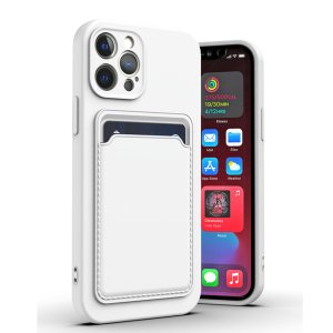 Case For iPhone 14 Pro 15 Pro Silicone Card Holder Protection in White