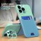 Case For iPhone 14 in Green Blue Card Holder Lens Protector Stand